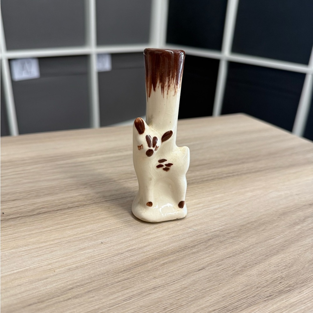 Rio Hondo Vintage Deer Ceramic Cream and Brown MCM Bud Vase